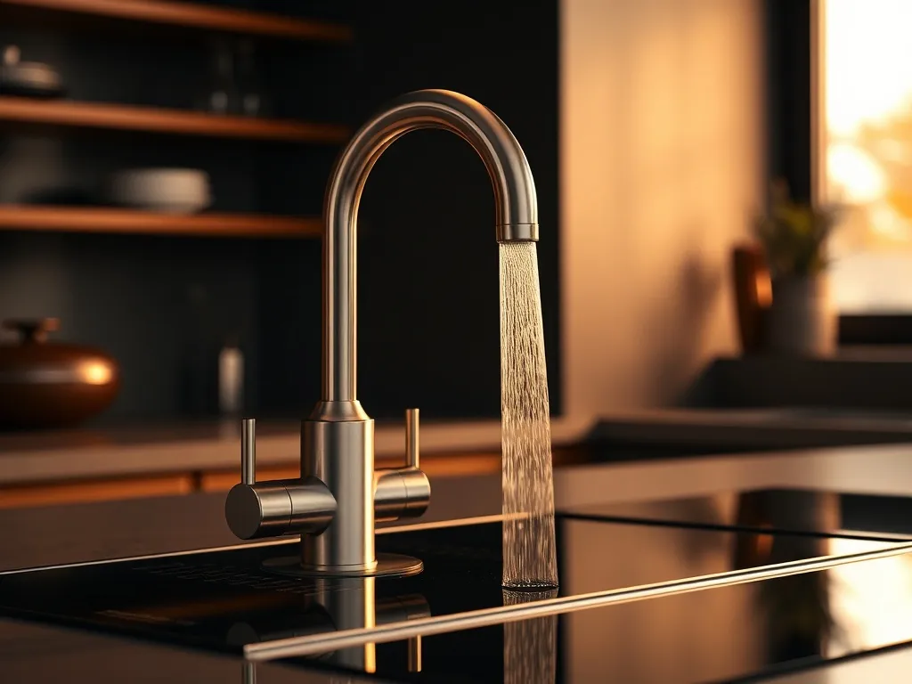 A close up of a modern energy efficient kitchen faucet and i